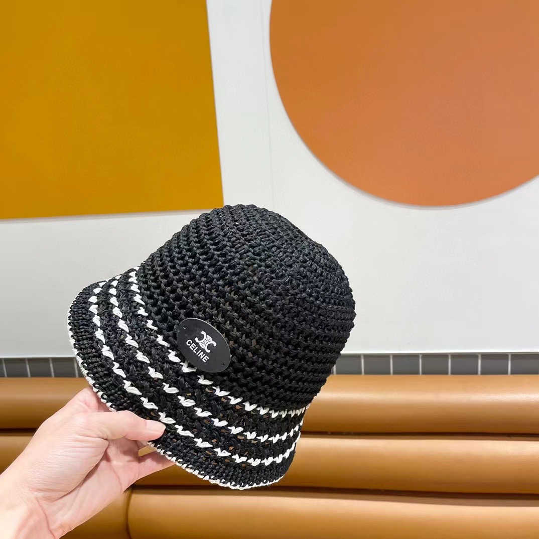 赛琳cellne帽子女新款显脸小编织草帽夏季海边遮阳防晒渔夫帽透气钟型盆帽潮