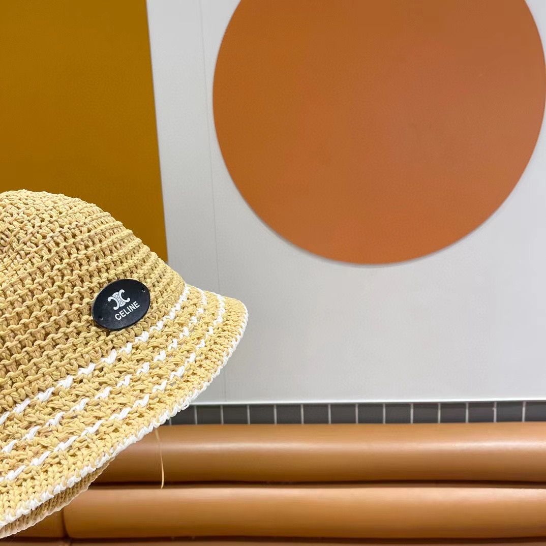 赛琳cellne帽子女新款显脸小编织草帽夏季海边遮阳防晒渔夫帽透气钟型盆帽潮