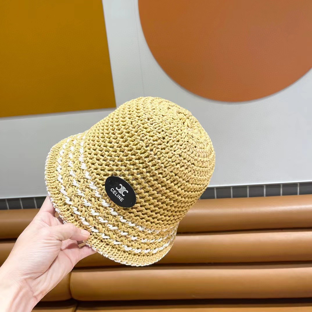 赛琳cellne帽子女新款显脸小编织草帽夏季海边遮阳防晒渔夫帽透气钟型盆帽潮