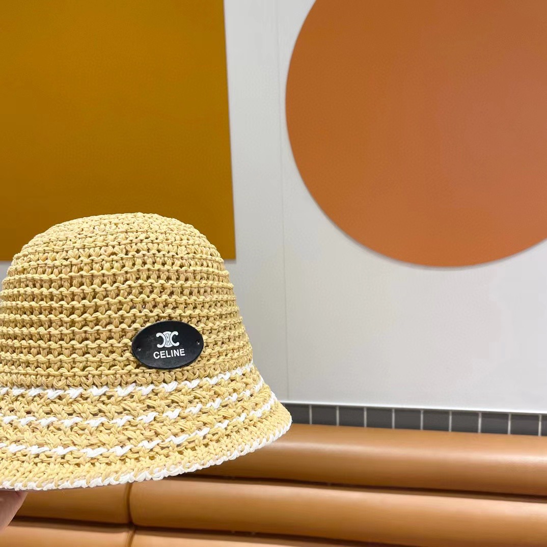 赛琳cellne帽子女新款显脸小编织草帽夏季海边遮阳防晒渔夫帽透气钟型盆帽潮