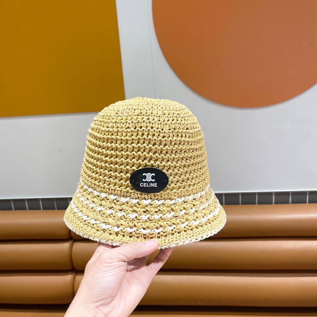 赛琳cellne帽子女新款显脸小编织草帽夏季海边遮阳防晒渔夫帽透气钟型盆帽潮