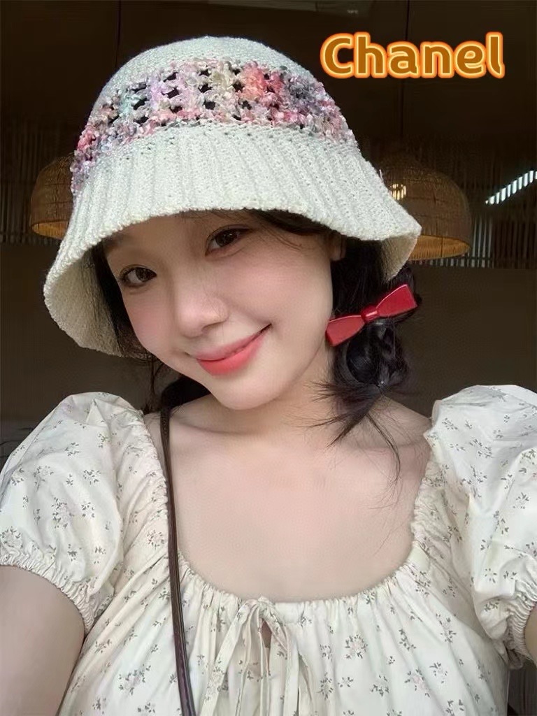  Chanel 香奈儿日系镂空编织渔夫帽子女春夏季2025新款遮阳防晒大头围韩版显脸