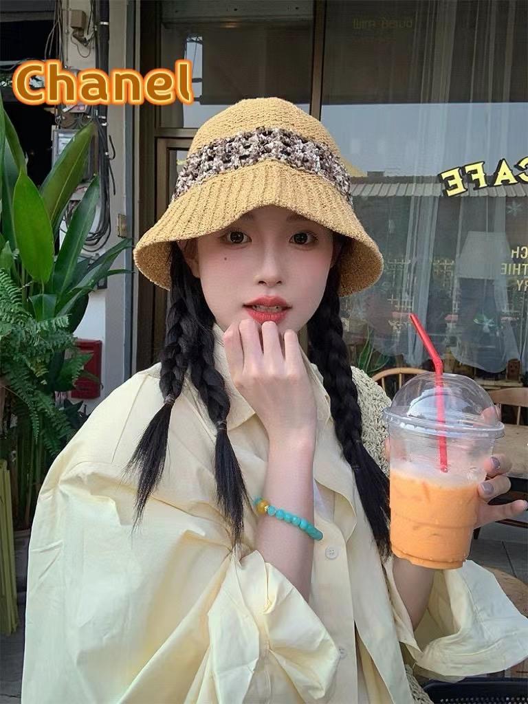  Chanel 香奈儿日系镂空编织渔夫帽子女春夏季2025新款遮阳防晒大头围韩版显脸