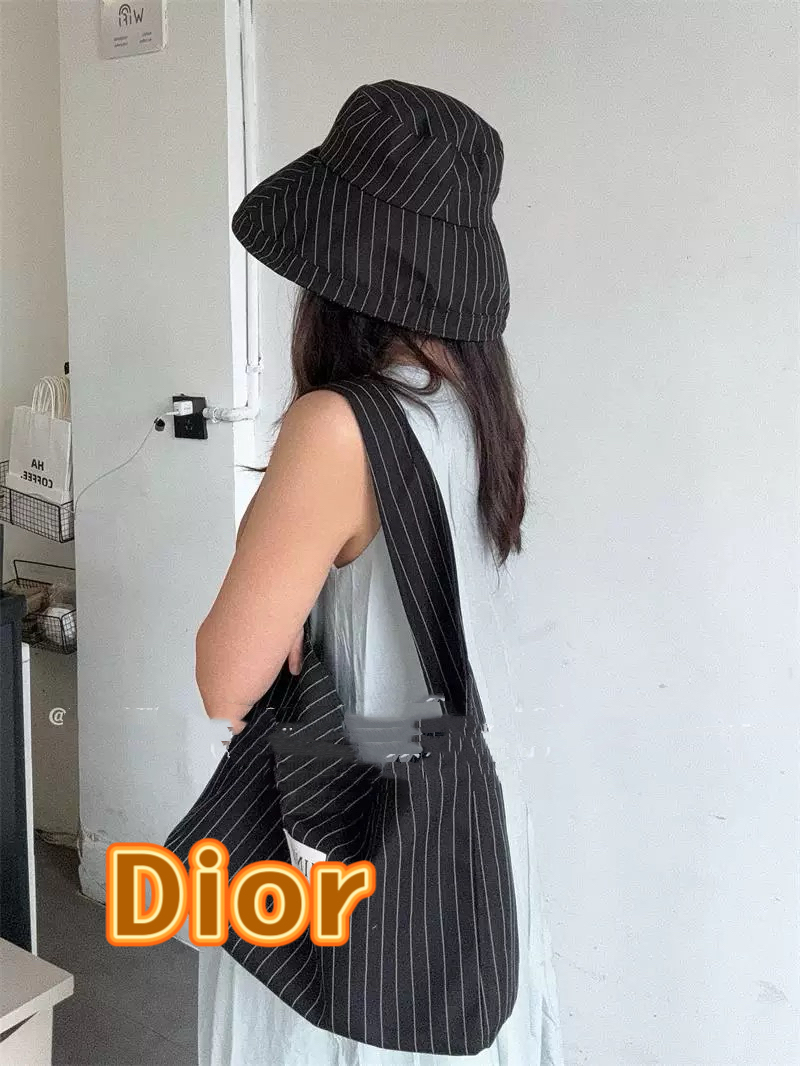  Dior迪奥帽子女2025新款春季小清新条纹渔夫帽出游遮阳防晒圆顶盆帽显脸小