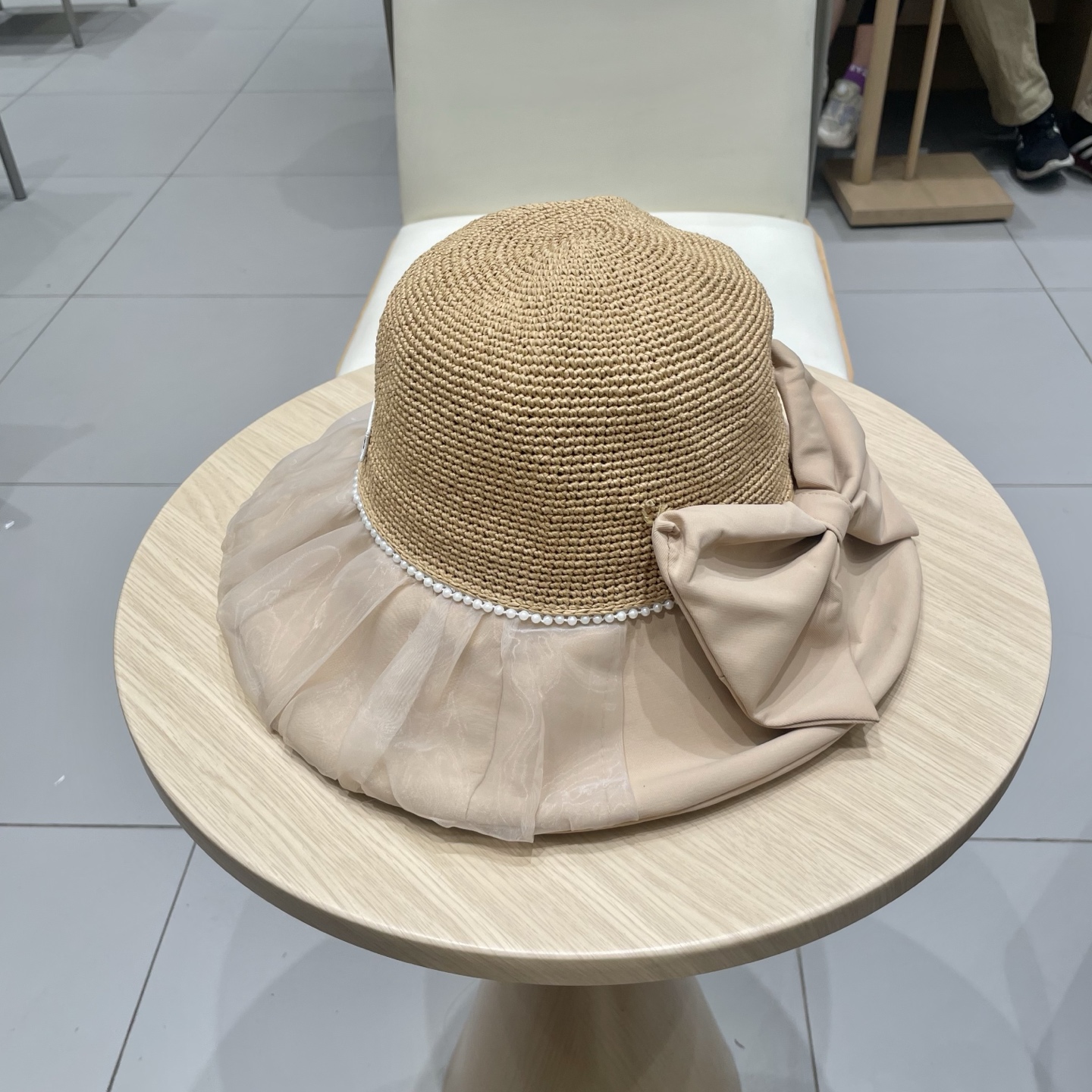  Chanel香奈儿新款韩版时尚布草拼接渔夫帽女春夏优雅蝴蝶结双层盆帽出游遮阳帽