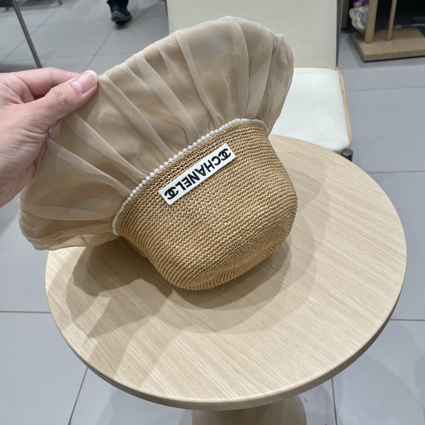  Chanel香奈儿新款韩版时尚布草拼接渔夫帽女春夏优雅蝴蝶结双层盆帽出游遮阳帽