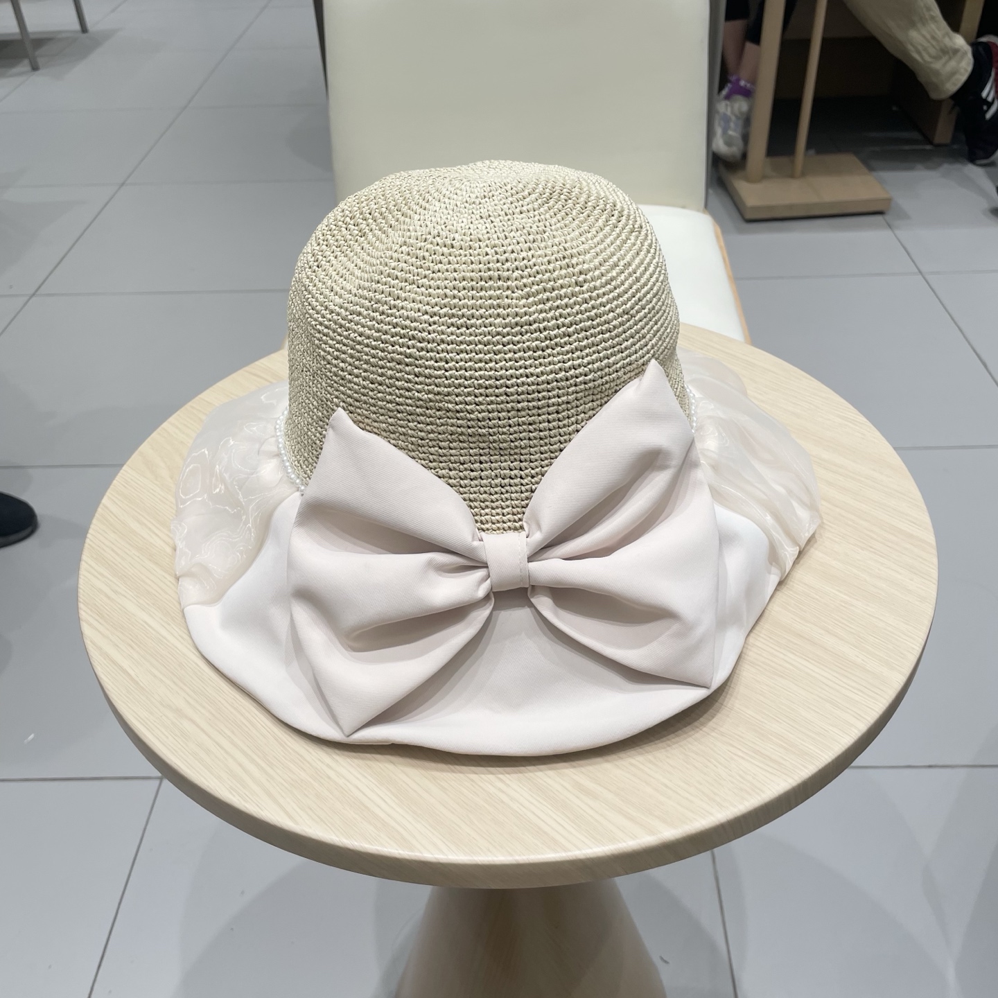  Chanel香奈儿新款韩版时尚布草拼接渔夫帽女春夏优雅蝴蝶结双层盆帽出游遮阳帽