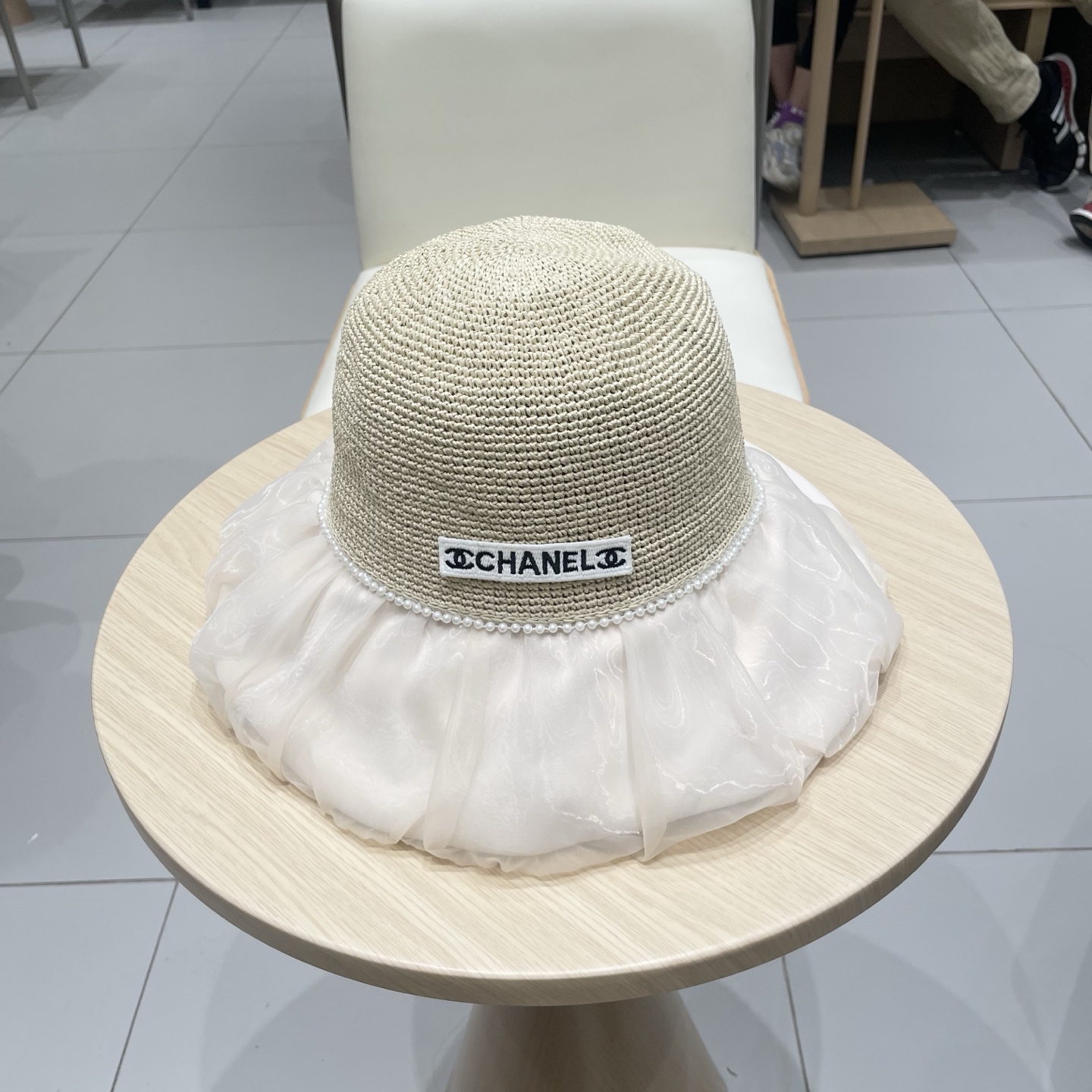  Chanel香奈儿新款韩版时尚布草拼接渔夫帽女春夏优雅蝴蝶结双层盆帽出游遮阳帽