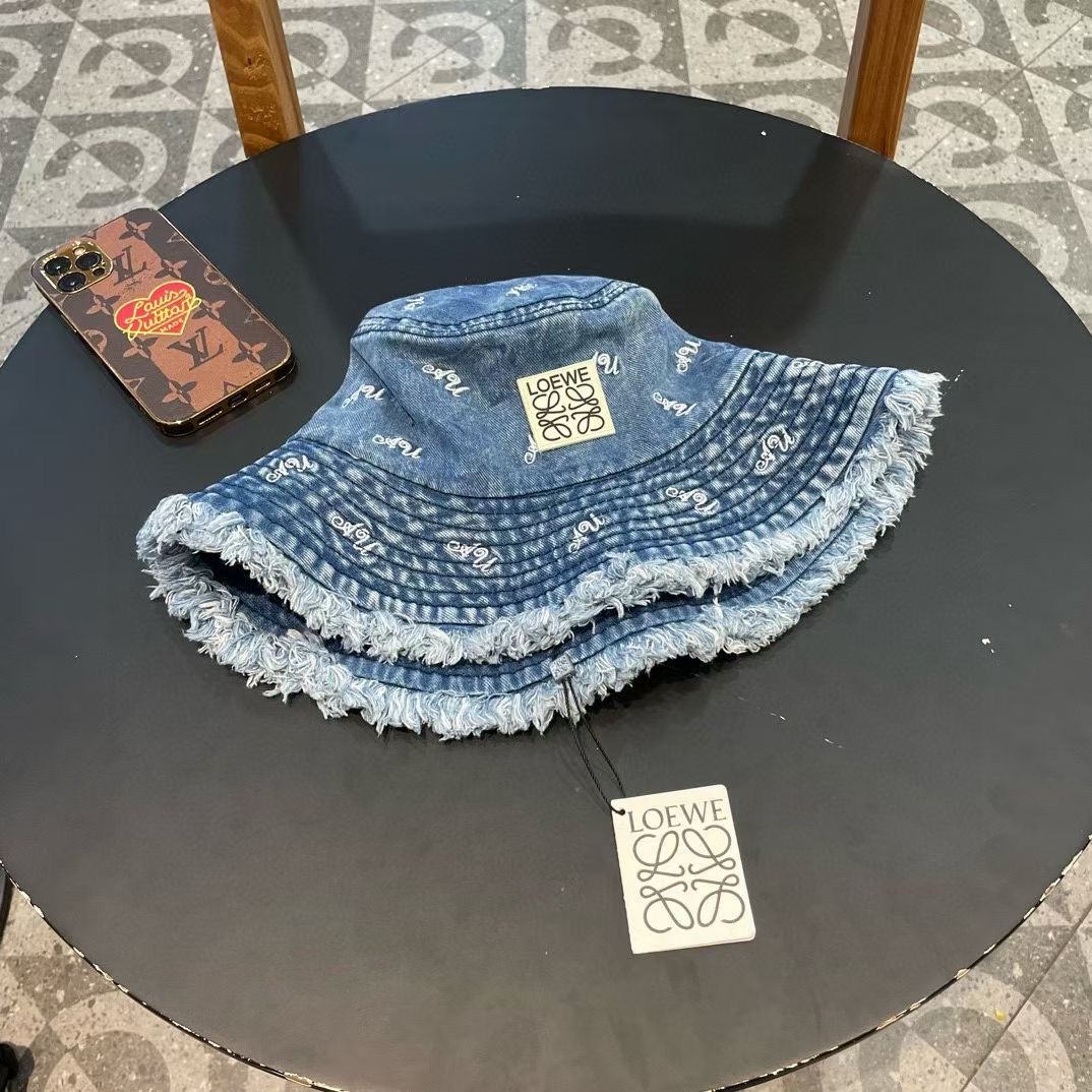  罗意威 夏季毛边复古水洗牛仔渔夫帽女渐变设计盆帽男时尚情侣遮阳帽