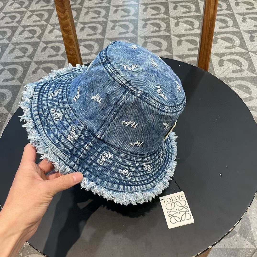  罗意威 夏季毛边复古水洗牛仔渔夫帽女渐变设计盆帽男时尚情侣遮阳帽