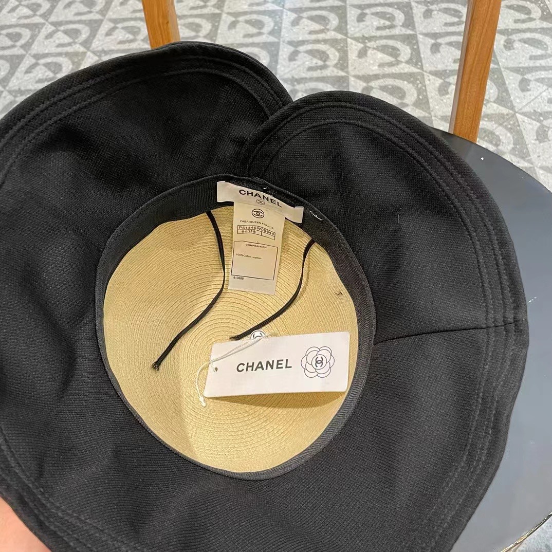  chanel香奈儿蝴蝶结渔夫帽子女显脸小夏季防紫外线草帽大檐遮脸防晒帽太阳帽潮