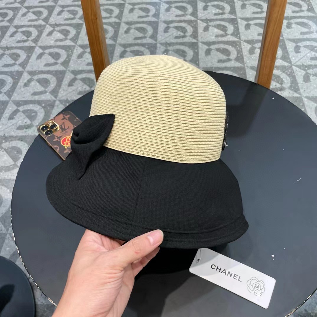  chanel香奈儿蝴蝶结渔夫帽子女显脸小夏季防紫外线草帽大檐遮脸防晒帽太阳帽潮