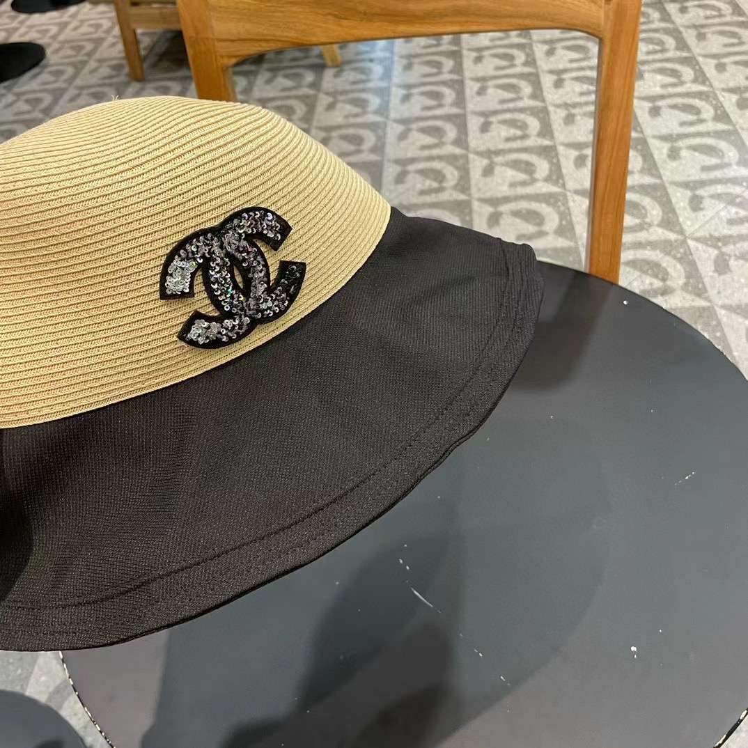  chanel香奈儿蝴蝶结渔夫帽子女显脸小夏季防紫外线草帽大檐遮脸防晒帽太阳帽潮