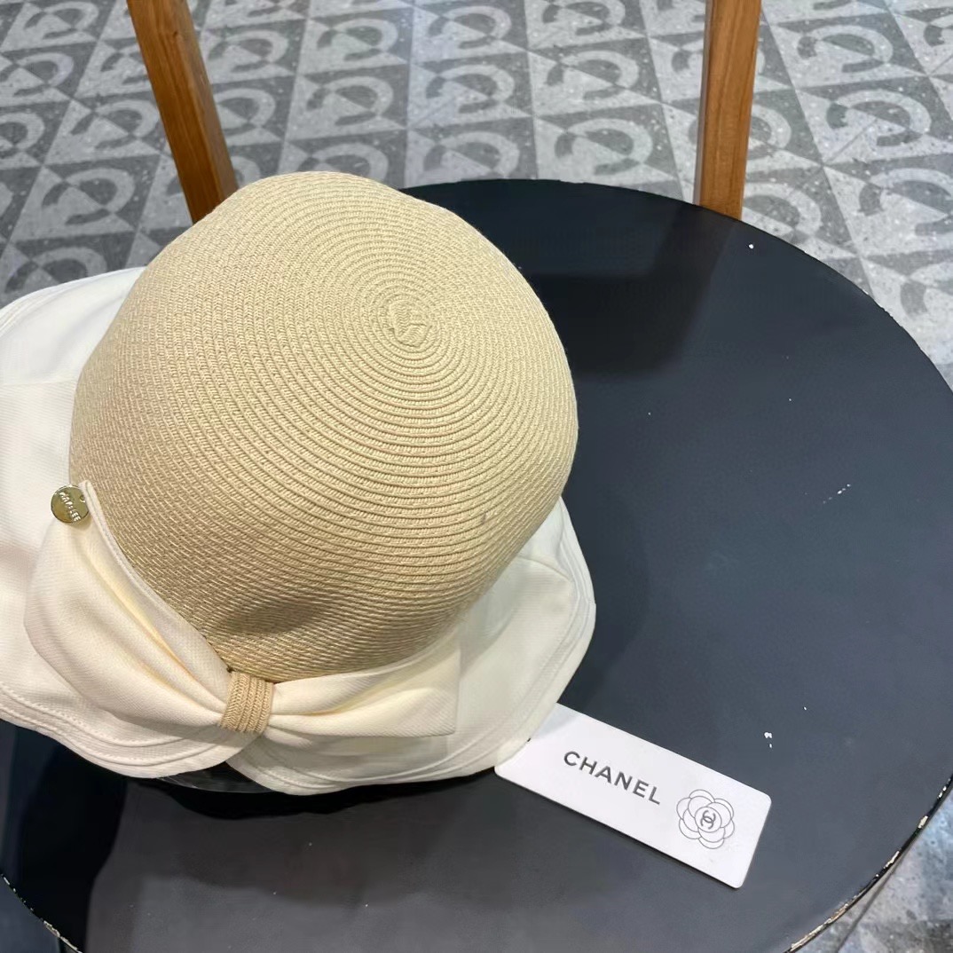  chanel香奈儿蝴蝶结渔夫帽子女显脸小夏季防紫外线草帽大檐遮脸防晒帽太阳帽潮