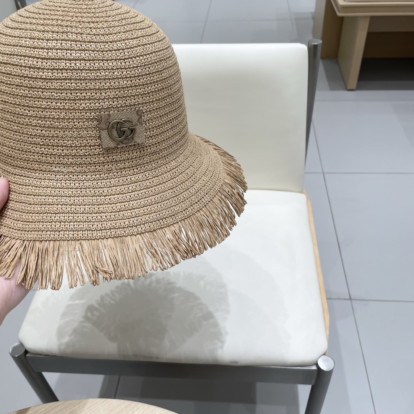  Gucci古奇女士帽子大檐韩版毛边透气草帽夏季遮阳防晒沙滩帽渔夫帽