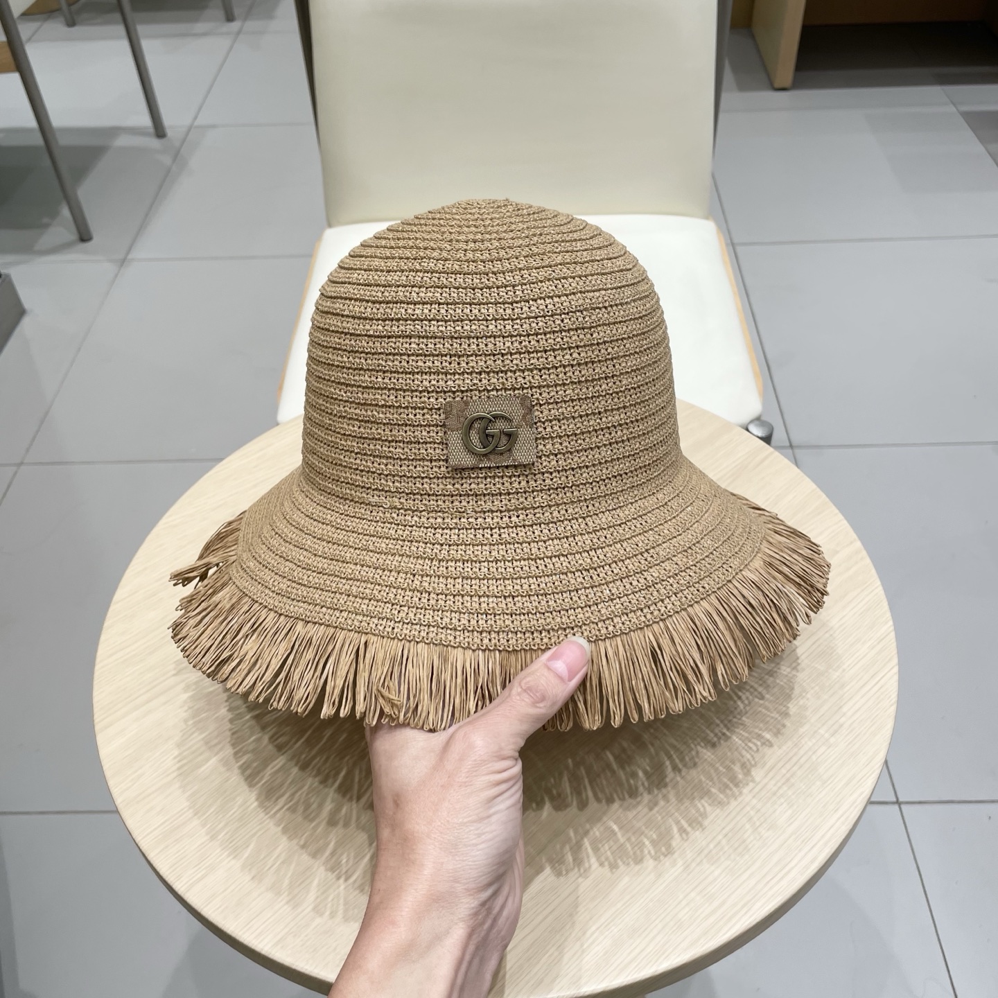  Gucci古奇女士帽子大檐韩版毛边透气草帽夏季遮阳防晒沙滩帽渔夫帽