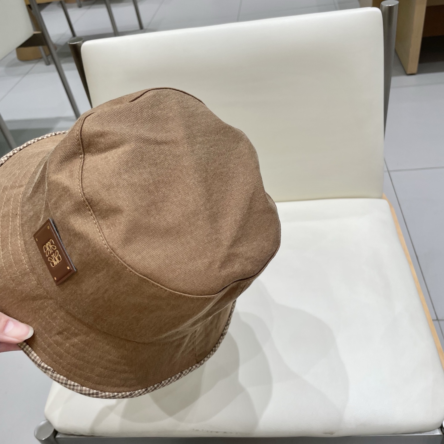   LOEWE罗意威拼色格纹渔夫帽子遮阳帽女防晒可折叠户外出游百搭显脸小盆帽