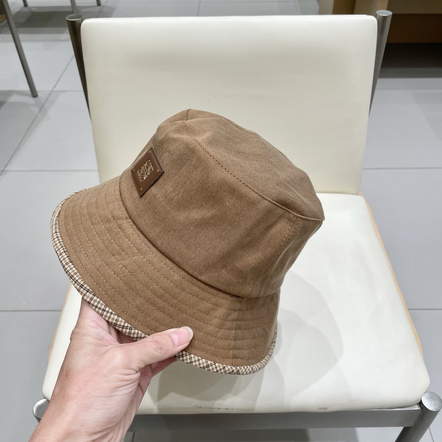   LOEWE罗意威拼色格纹渔夫帽子遮阳帽女防晒可折叠户外出游百搭显脸小盆帽