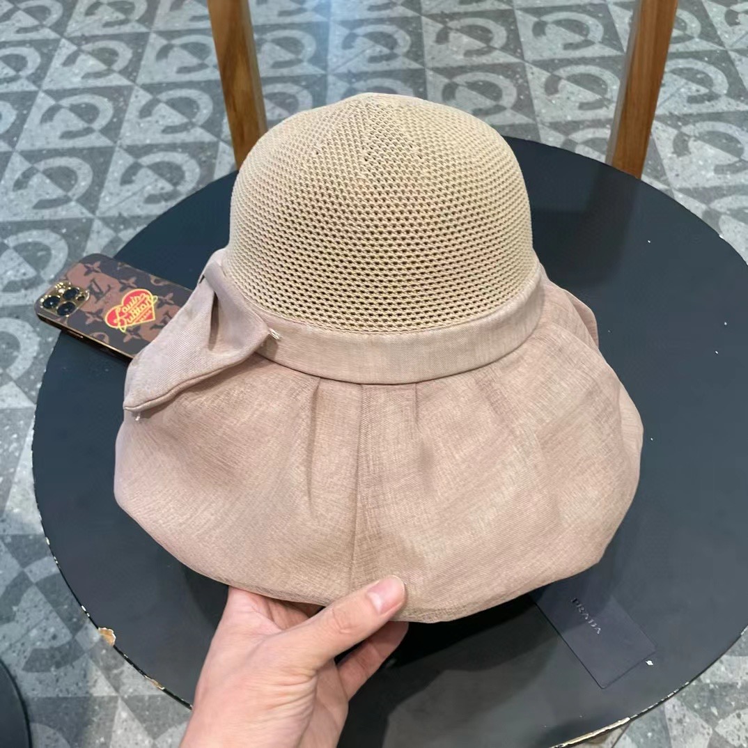  PRADA普拉达 新款大帽檐遮阳帽，渔夫帽，小红书网红爆款 防紫外线大檐遮脸防晒太阳渔夫帽
