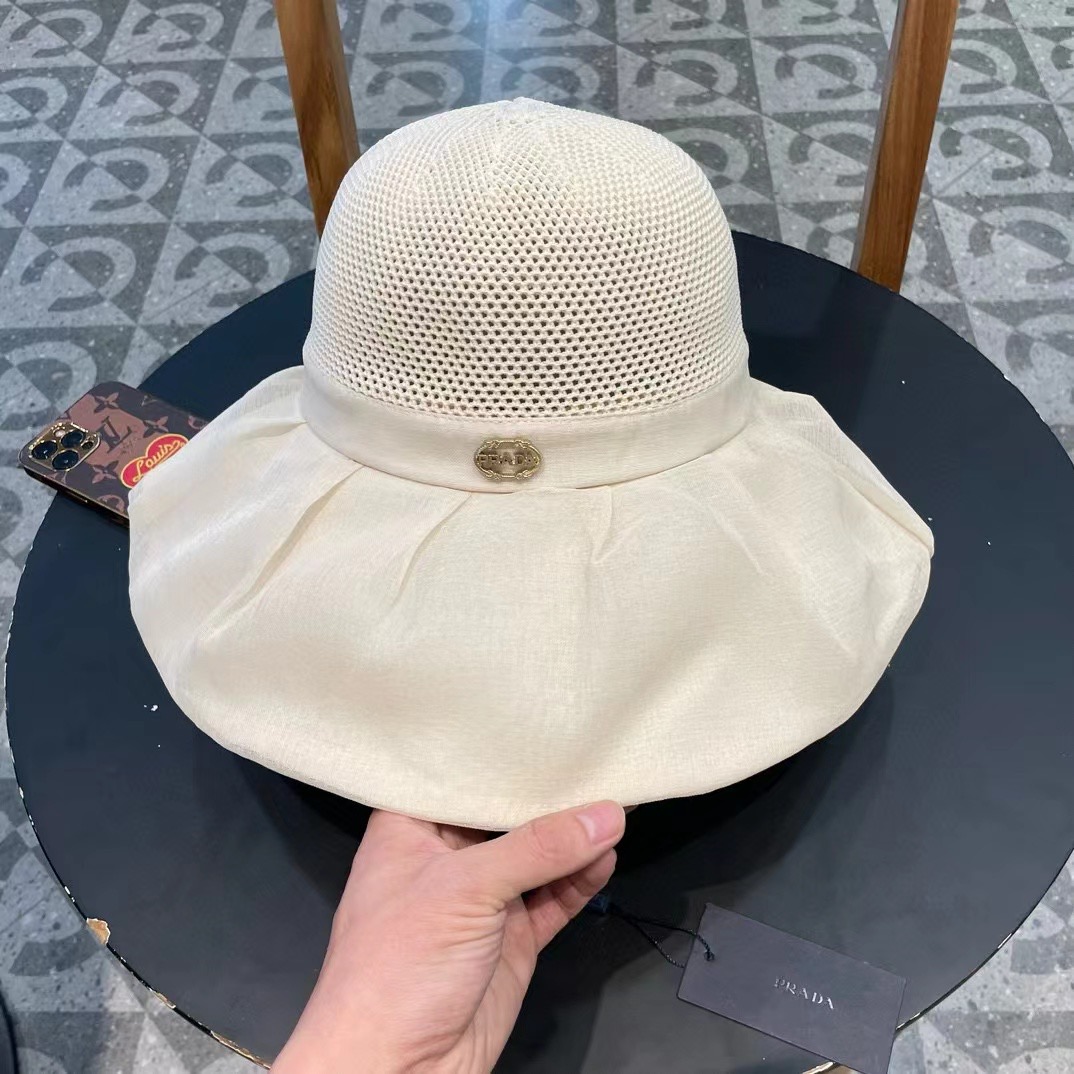  PRADA普拉达新款大帽檐遮阳帽，渔夫帽，小红书网红爆款 防紫外线大檐遮脸防晒太阳渔夫帽