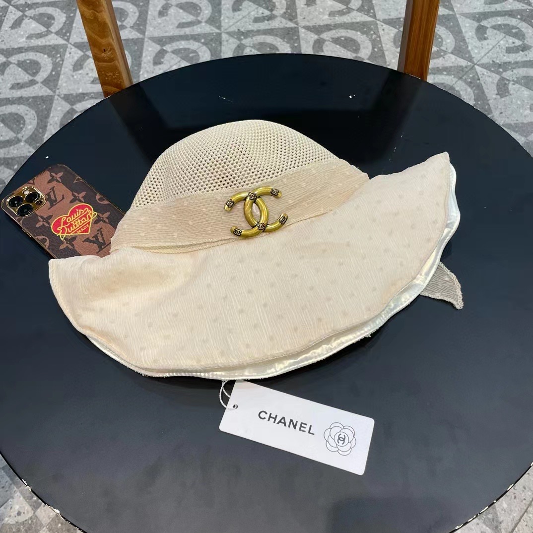  Chanel香奈儿防晒渔夫帽女士遮脸登山防紫外线夏大檐太阳骑车遮阳帽子海边