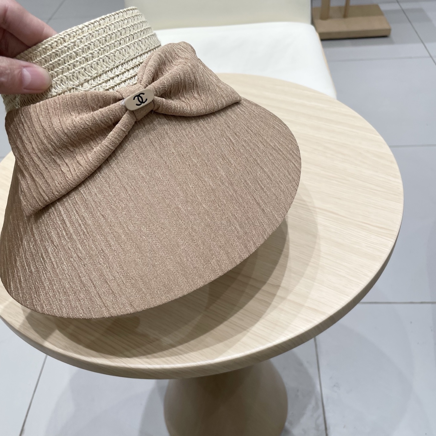 chanel香奈儿新款蝴蝶结空顶帽女士夏季大檐遮阳防晒帽拼接混编百搭出游太阳帽