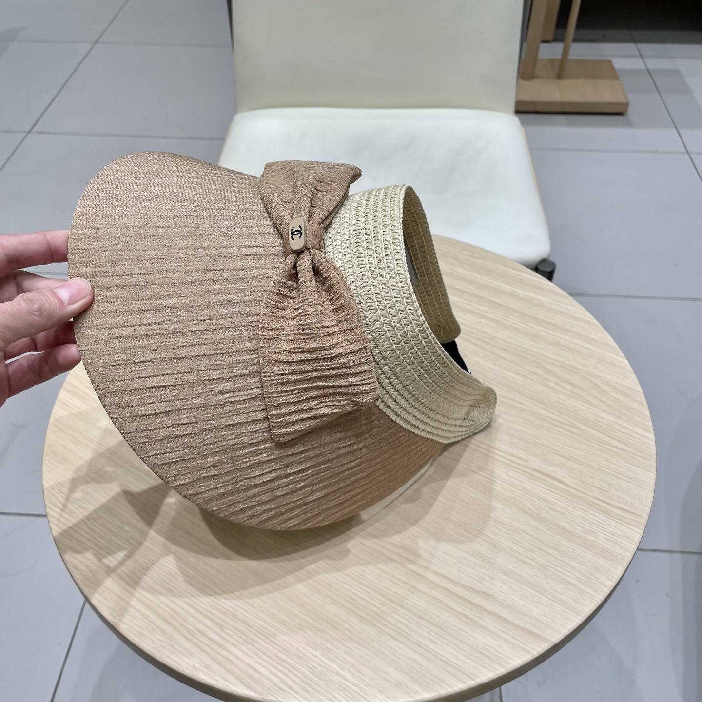 chanel香奈儿新款蝴蝶结空顶帽女士夏季大檐遮阳防晒帽拼接混编百搭出游太阳帽