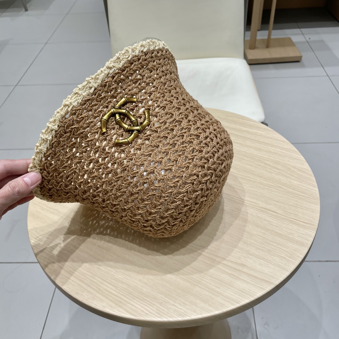 Chanel香奈儿大头围草编镂空渔夫帽女夏季防晒遮阳盆帽显脸小可折叠拼色水桶帽