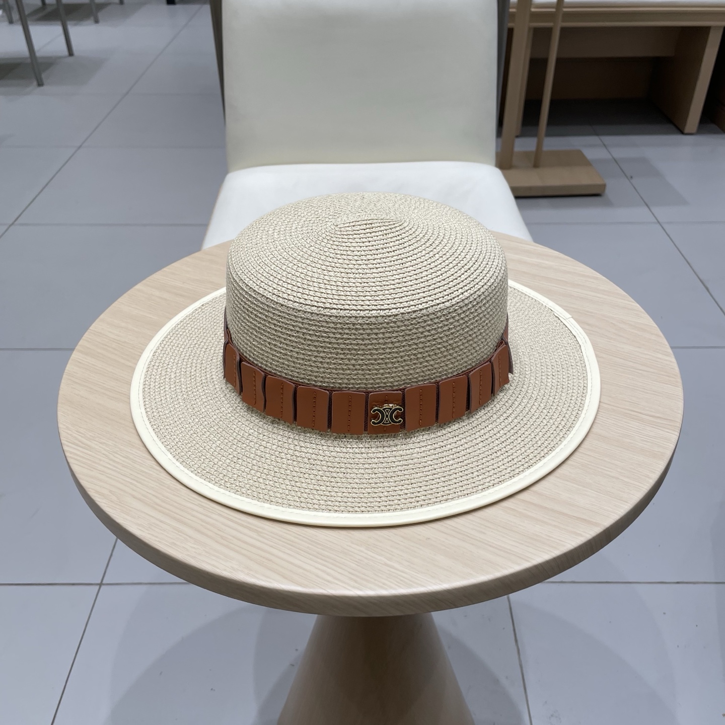 P137 Selincelien’s new straw hat, flat hat, 57 cm head - 图片 1