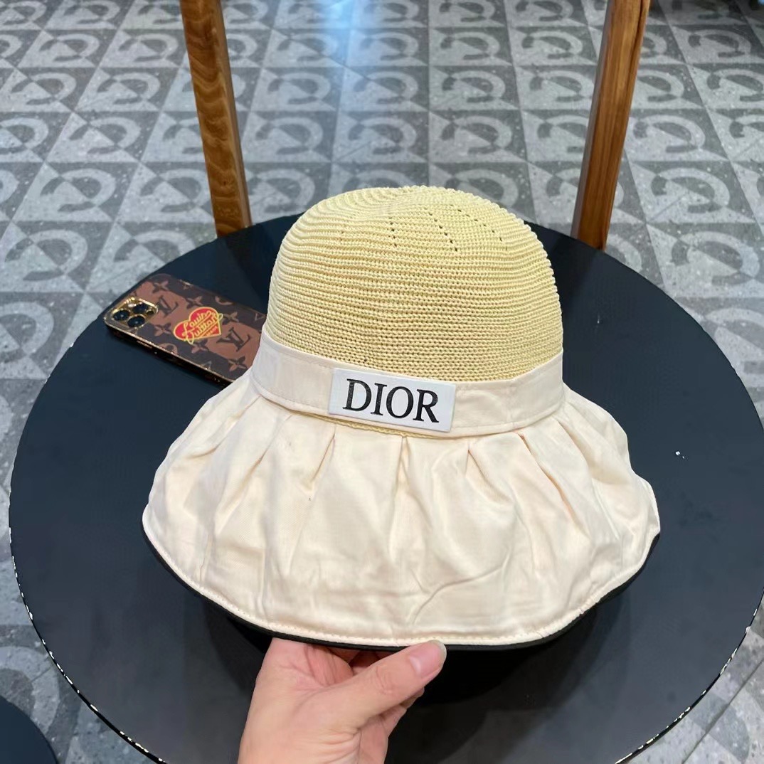 DIOR迪奥 字母彩胶防晒遮阳帽夏季旅游大沿防风太阳帽新