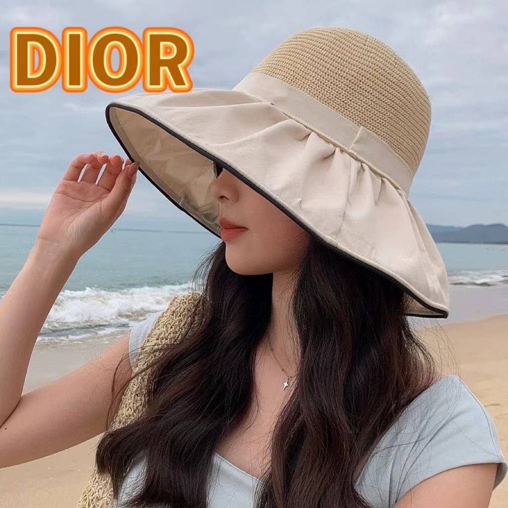DIOR迪奥 字母彩胶防晒遮阳帽夏季旅游大沿防风太阳帽新