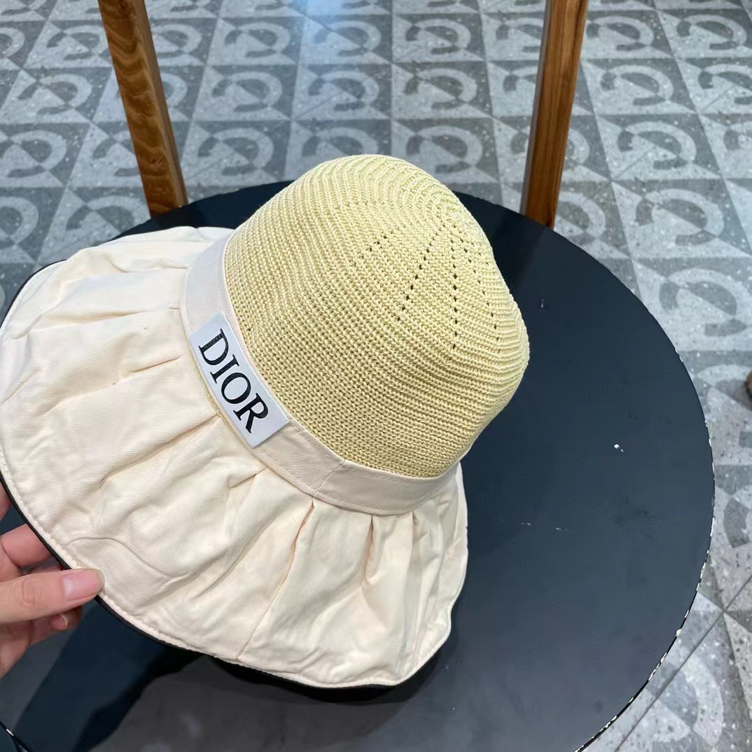 DIOR迪奥 字母彩胶防晒遮阳帽夏季旅游大沿防风太阳帽新