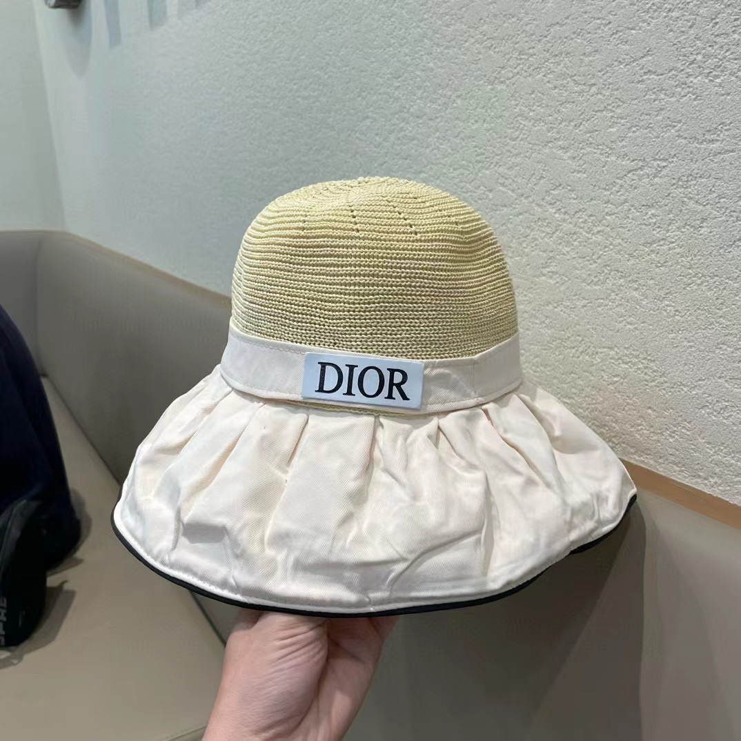 DIOR迪奥 字母彩胶防晒遮阳帽夏季旅游大沿防风太阳帽新