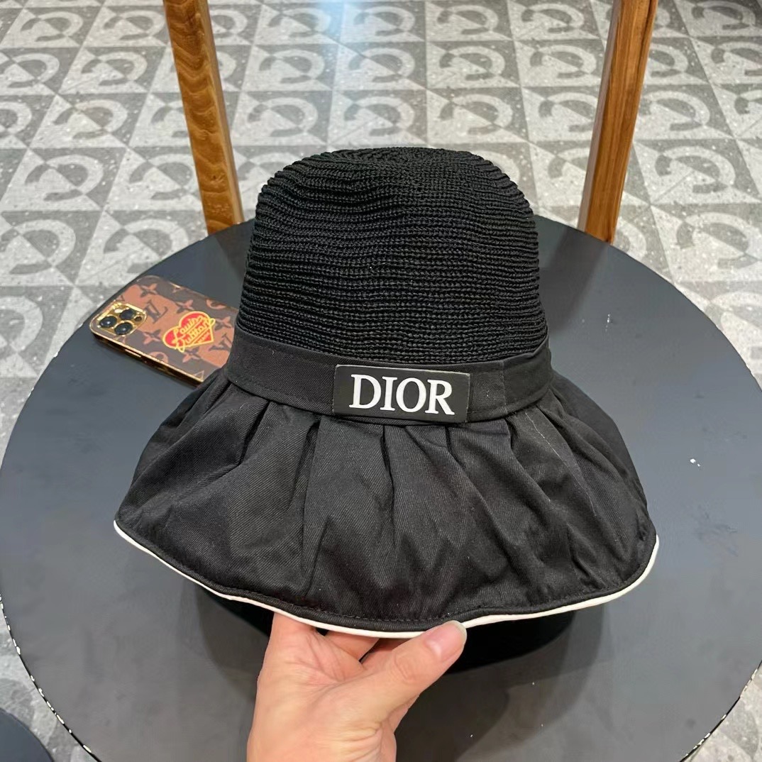 DIOR迪奥 字母彩胶防晒遮阳帽夏季旅游大沿防风太阳帽新
