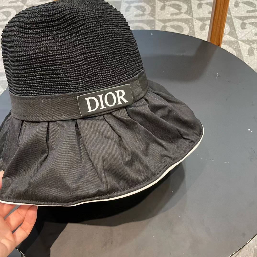 DIOR迪奥 字母彩胶防晒遮阳帽夏季旅游大沿防风太阳帽新