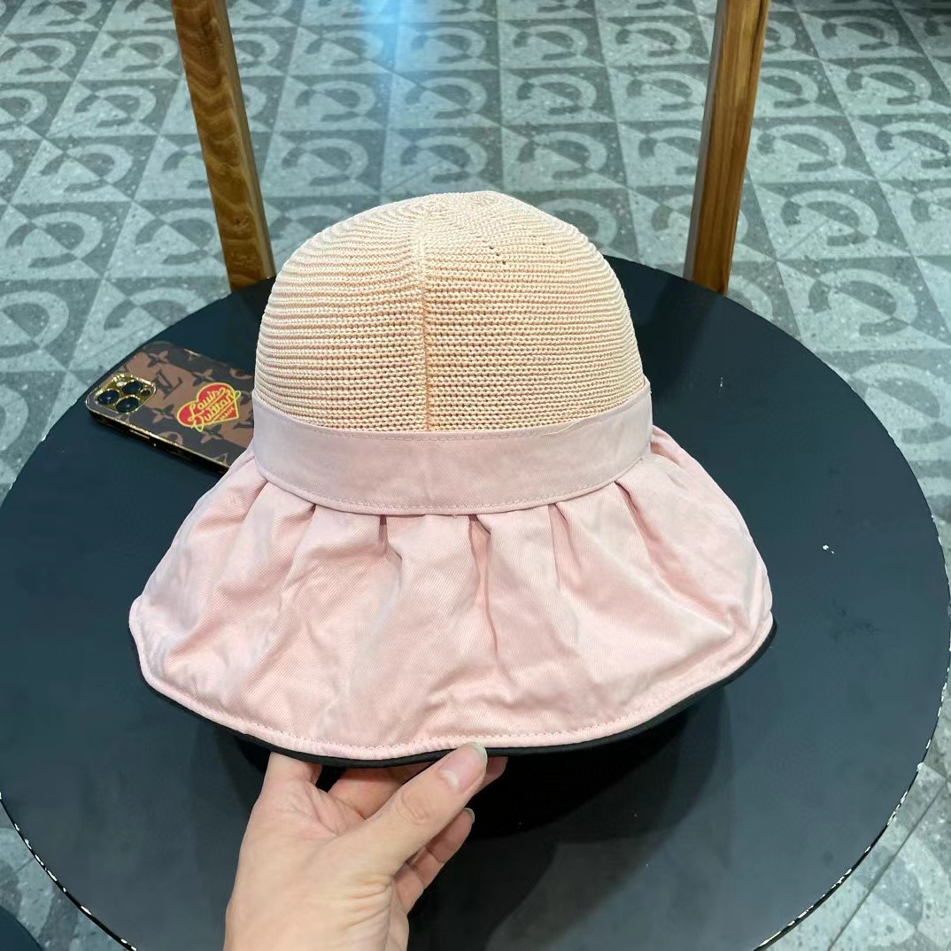 DIOR迪奥 字母彩胶防晒遮阳帽夏季旅游大沿防风太阳帽新