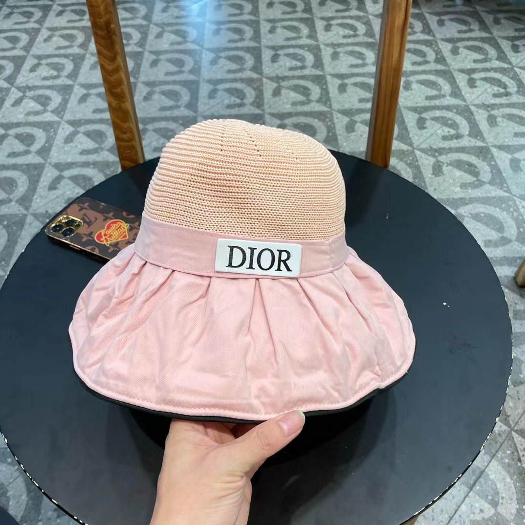 DIOR迪奥 字母彩胶防晒遮阳帽夏季旅游大沿防风太阳帽新