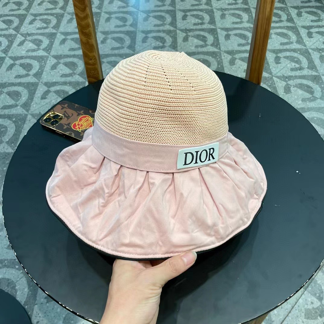 DIOR迪奥 字母彩胶防晒遮阳帽夏季旅游大沿防风太阳帽新