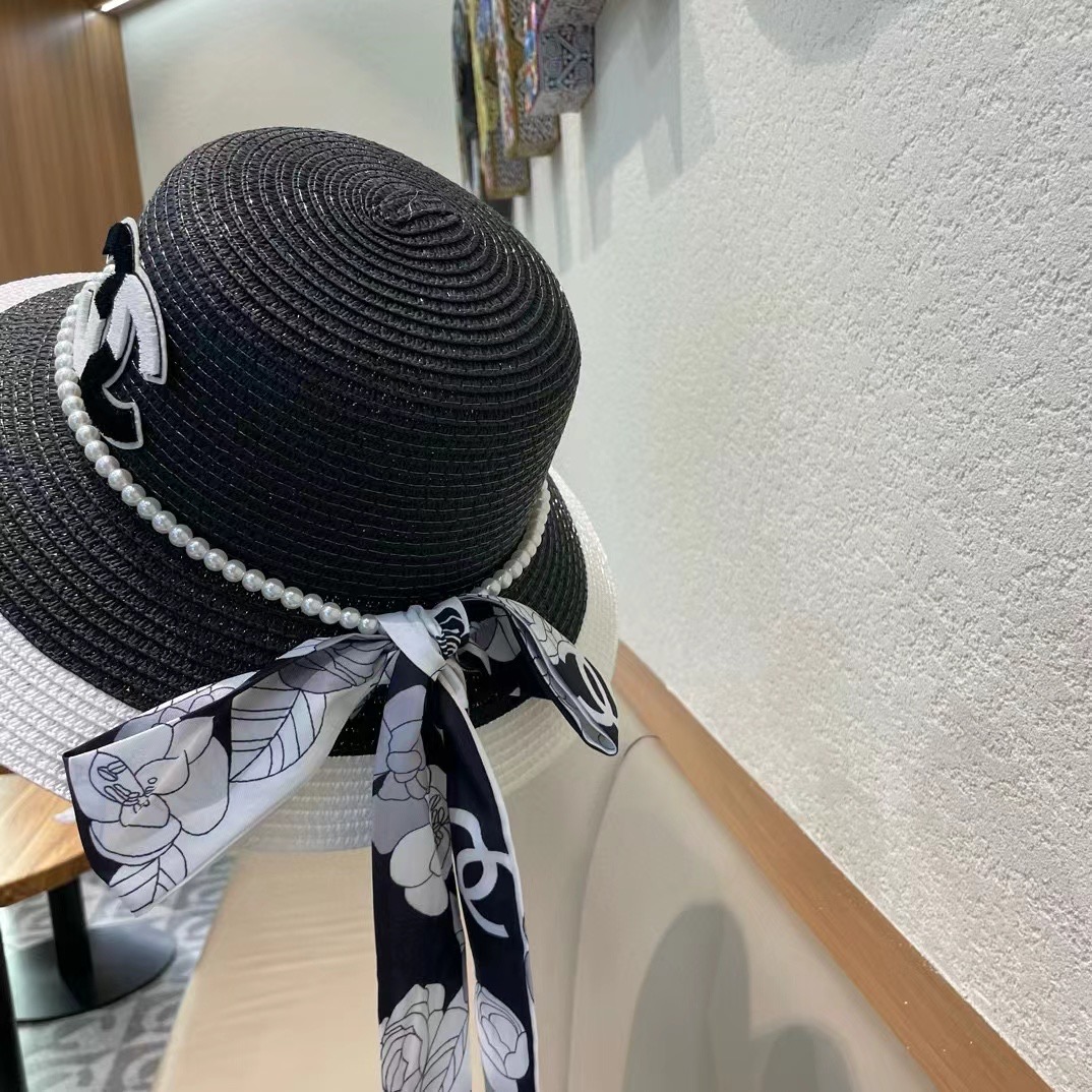香奈儿CHANEL2026新款草帽山茶花丝带，名媛风，细节待上，夏季防晒防紫外线，出行必备，百搭好看