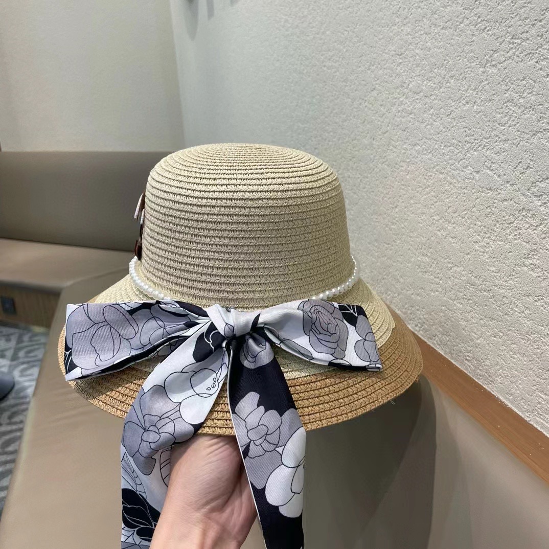 香奈儿CHANEL2026新款草帽山茶花丝带，名媛风，细节待上，夏季防晒防紫外线，出行必备，百搭好看