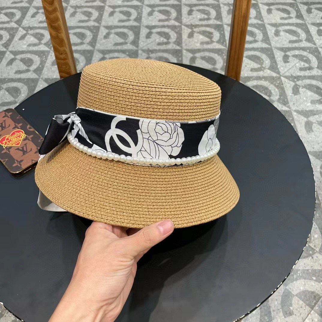 【CHANEL香奈儿】2026新款珍珠丝带款草编度假风盆帽草帽，大牌风～出街旅行单品