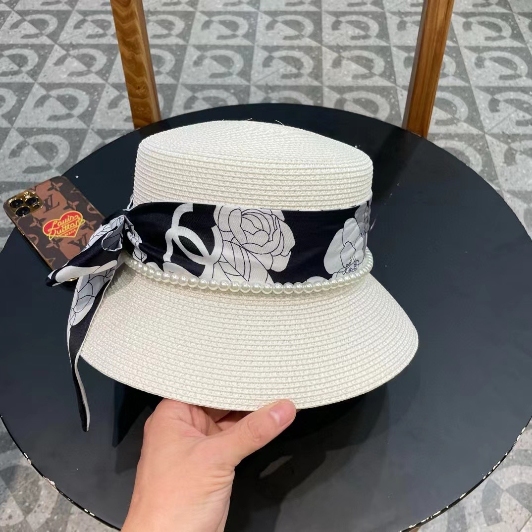 【CHANEL香奈儿】2026新款珍珠丝带款草编度假风盆帽草帽，大牌风～出街旅行单品