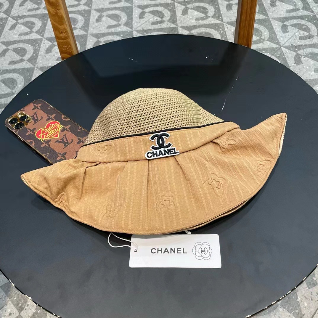 Chanel香奈儿 春夏新款帽子女时尚百搭蝴蝶结彩胶防晒遮阳帽夏季压花大沿太阳帽