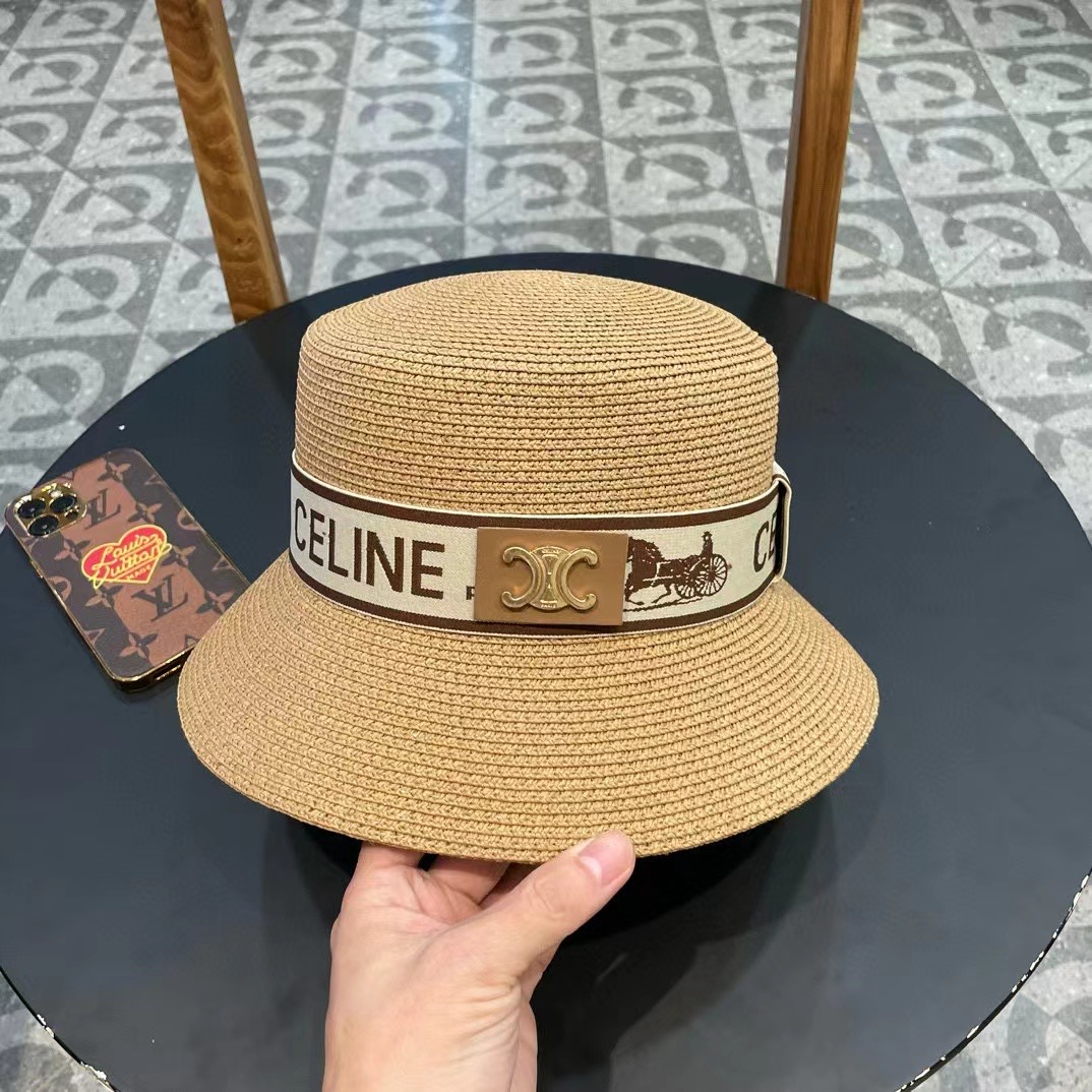 P126 Selincelien’s new straw hat, flat bucket hat, 57 cm head - 图片 1
