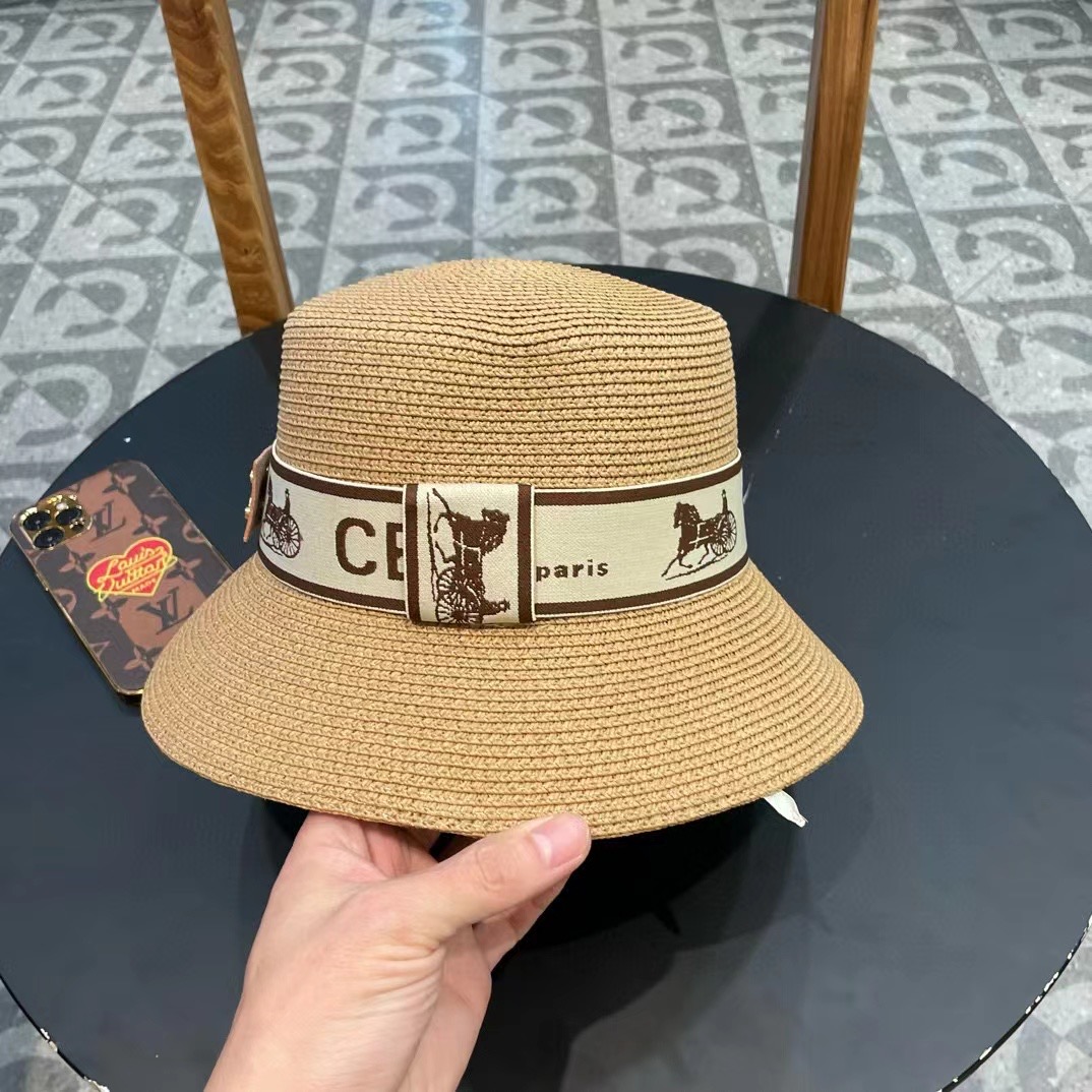 P126 Selincelien’s new straw hat, flat bucket hat, 57 cm head - 图片 3