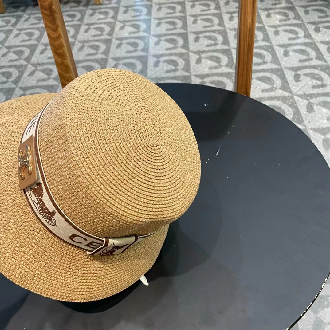 P126 Selincelien’s new straw hat, flat bucket hat, 57 cm head - 图片 2