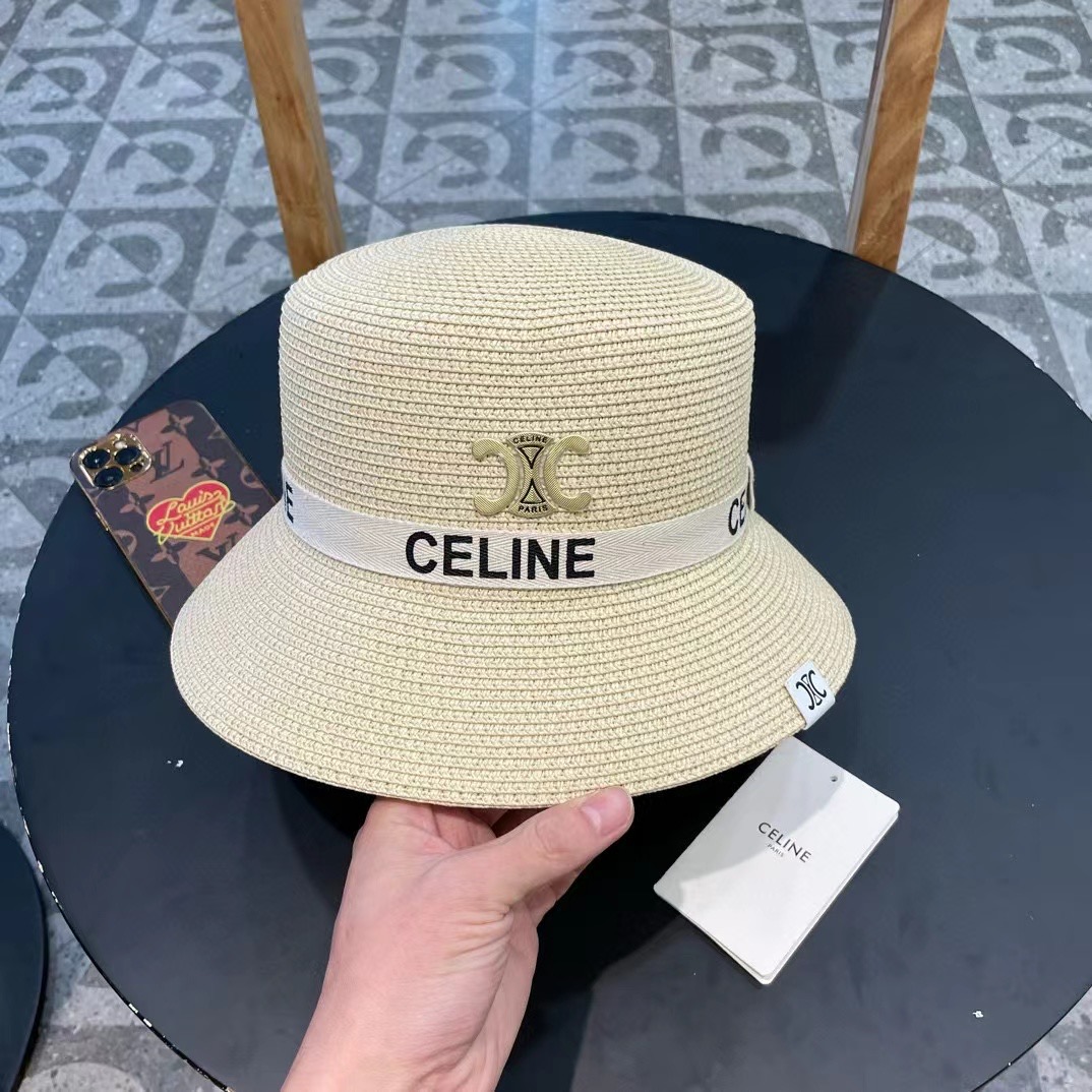 P126 Selincelien’s new straw hat, flat bucket hat, 57 cm head - 图片 1