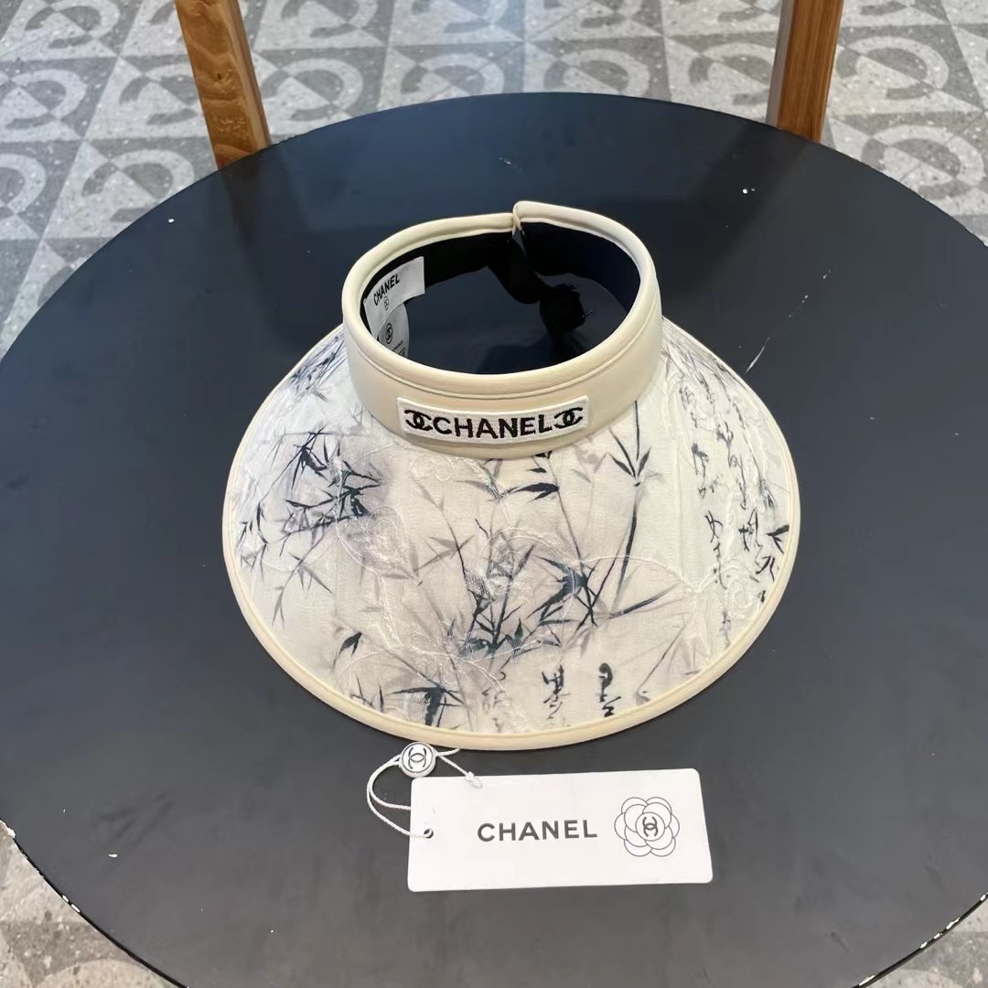 chanel香奈儿新国风水墨画夏季遮阳空顶帽女出游可折叠大檐休闲出游遮阳防晒帽