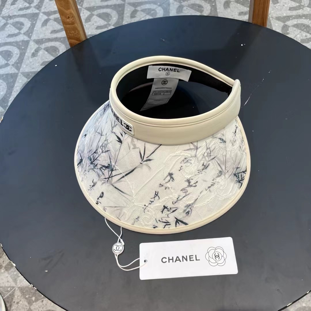 chanel香奈儿新国风水墨画夏季遮阳空顶帽女出游可折叠大檐休闲出游遮阳防晒帽