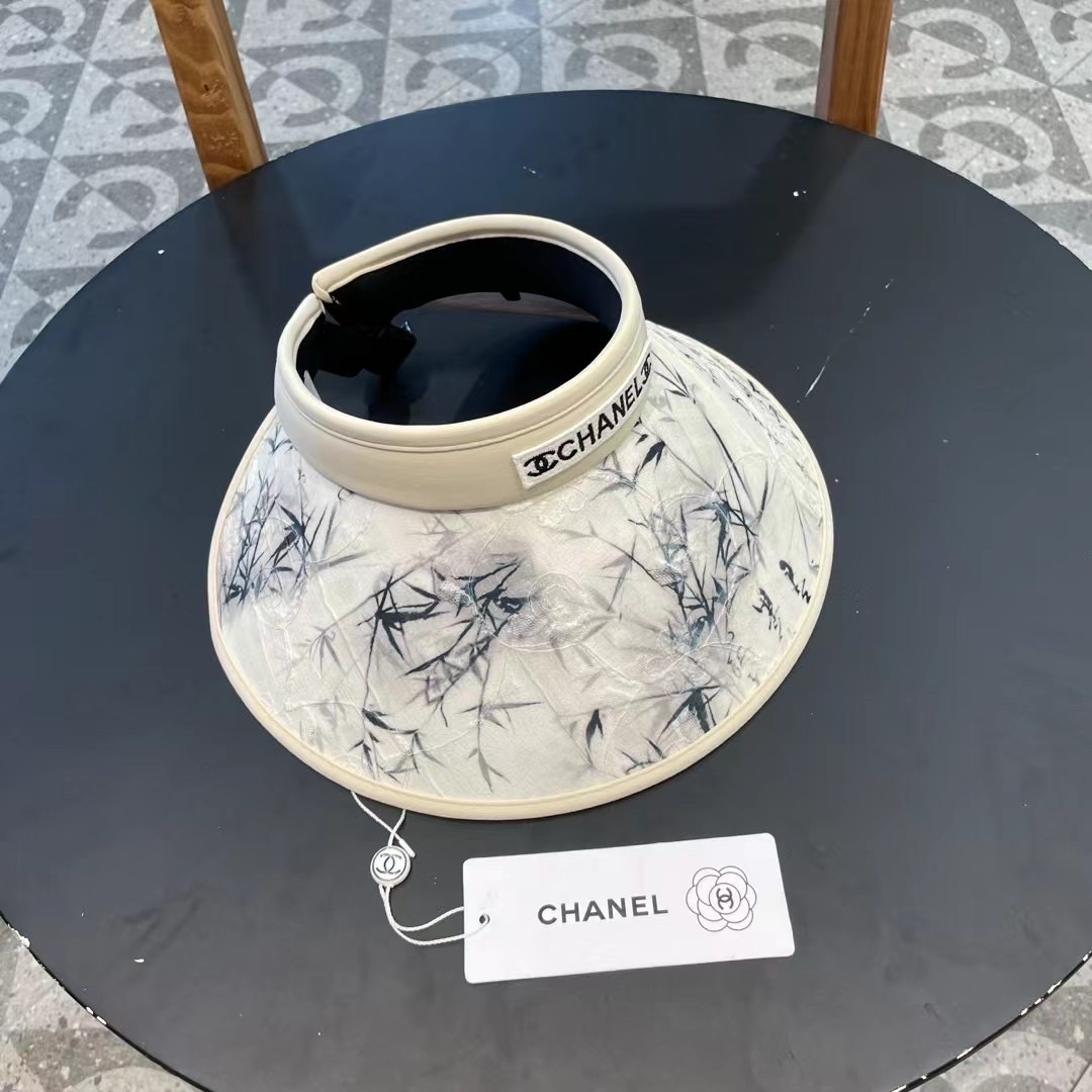 chanel香奈儿新国风水墨画夏季遮阳空顶帽女出游可折叠大檐休闲出游遮阳防晒帽